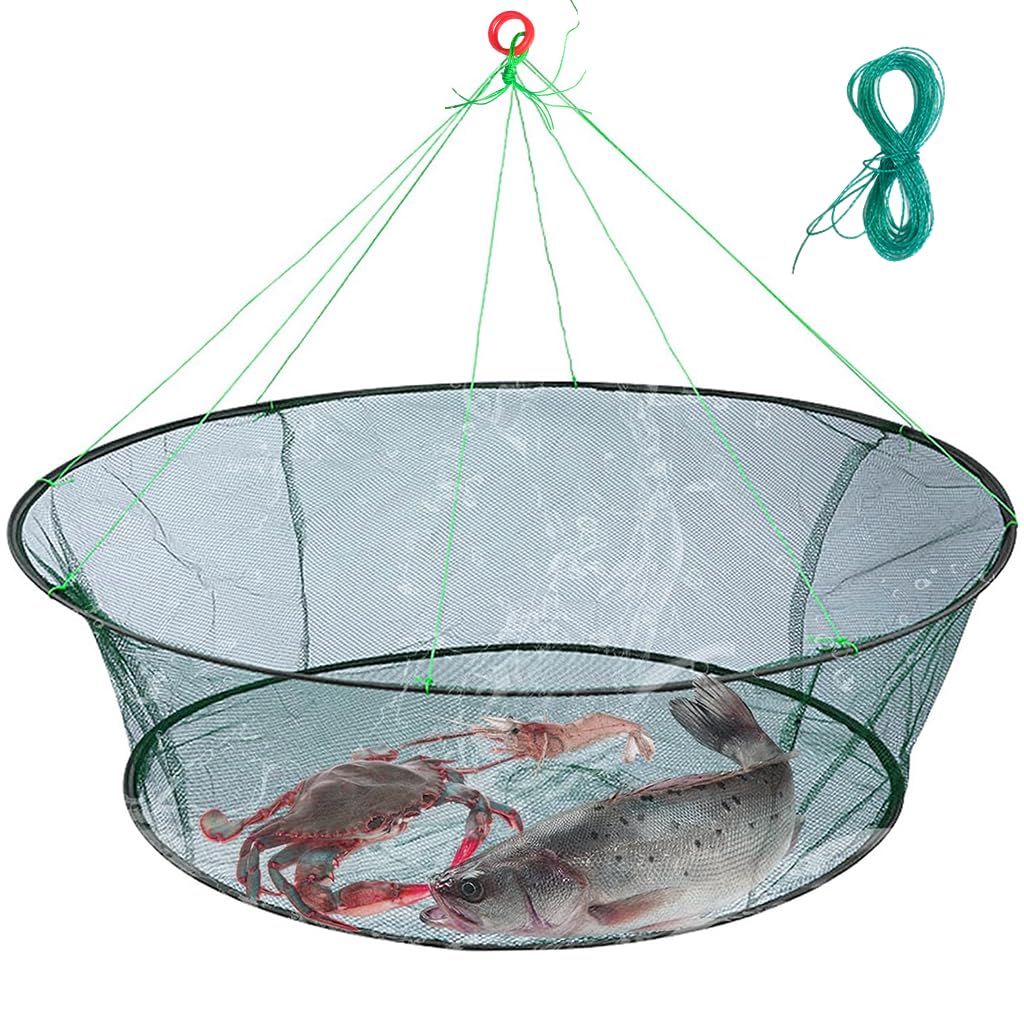 Proberos Foldable Fishing Net, 39 Inches Wide Open Hand Casting Cage Crab Net, Fishing Basket, Sturdy Nylon Mesh Fishing Net for Shrimps, Crab, Lobsters, Fishes Proberos Foldable Fishing Net, 39 Inches Wide Open Hand Casting Cage Crab Net, Fishing Basket, Sturdy Nylon Mesh Fishing Net for Shrimps, Crab, Lobsters, Fishes